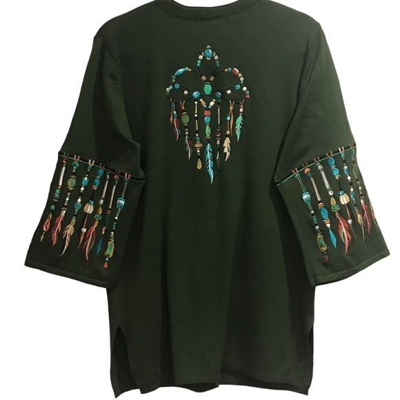 Bob Mackie Wearable Art Cardigan Sweater Embroidered Feather Detail Woman’s Med - Picture 1 of 8